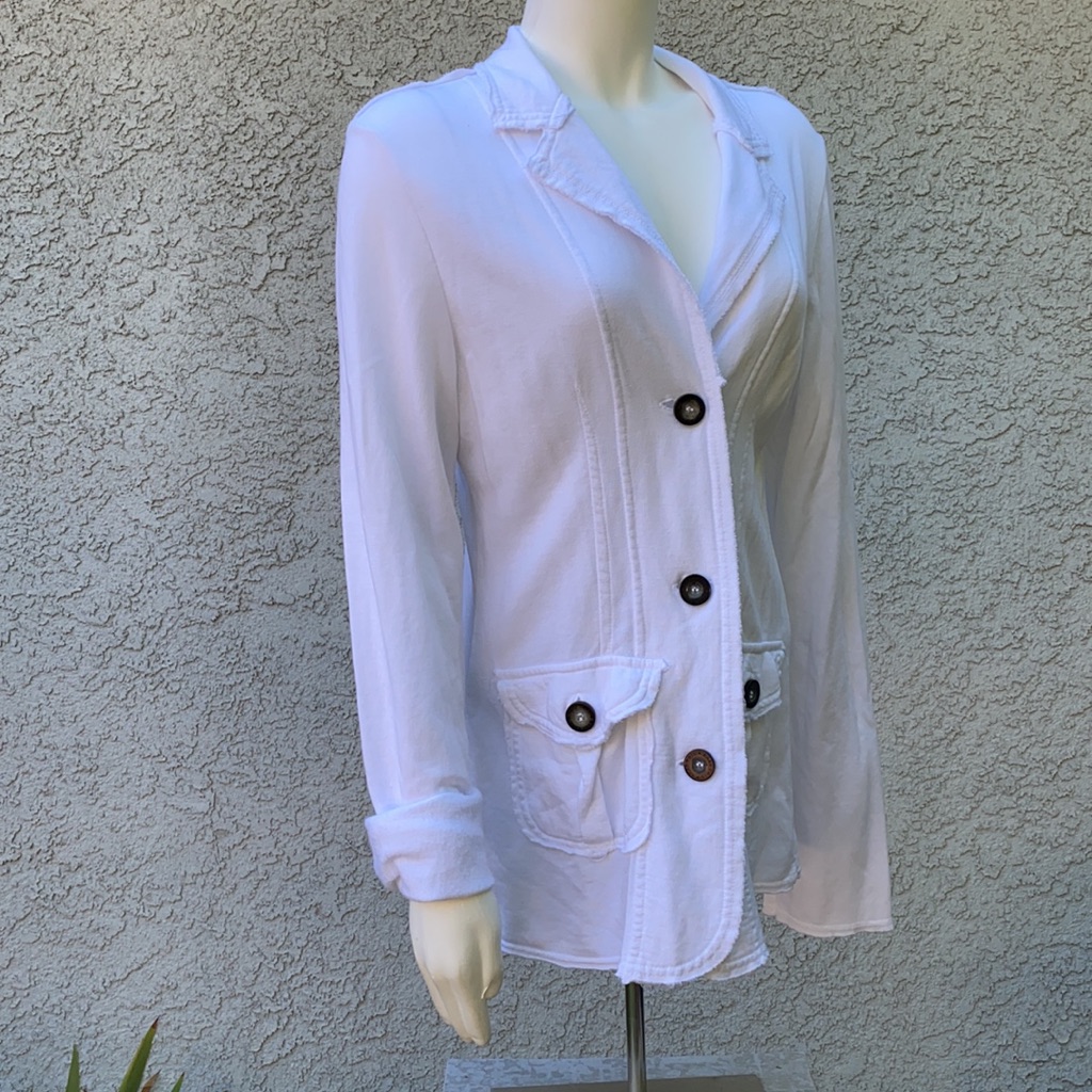 Hard Tail Forever Brilliant White Siro Fleece Blazer Jacket Button Up Coat Nwt